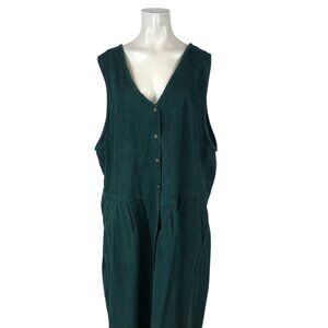 FAITH MOUNTAIN COMPANY - WOMEN'S XL - GREEN CORDUROY SLEEVELESS V NECK DRESS